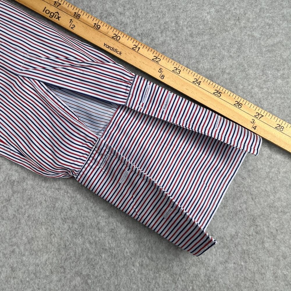 Thomas Pink Shirt 16 Red White Blue Striped French Cuff Button Up Long Sleeve - Picture 10 of 10